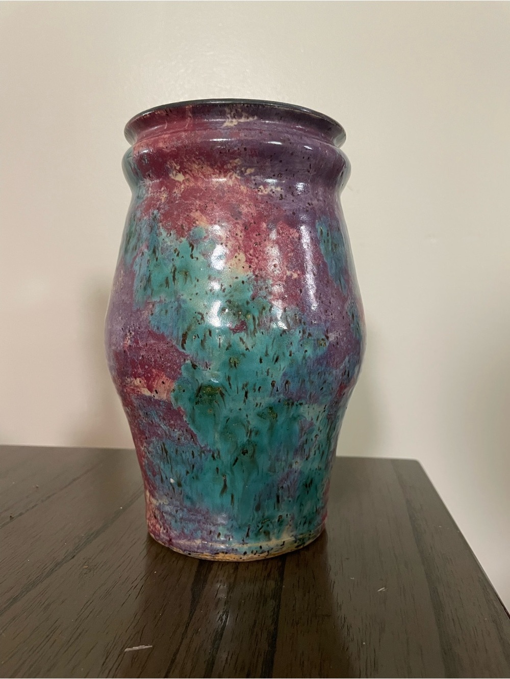 Artisan Glazed Ceramic Vase in Teal and Purple